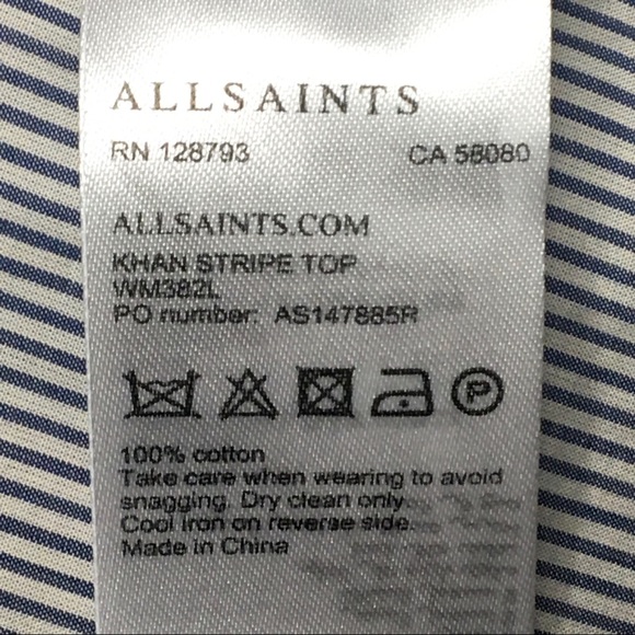 All Saints Khan Stripe Off Shoulder Cotton Blouse - Picture 6 of 6